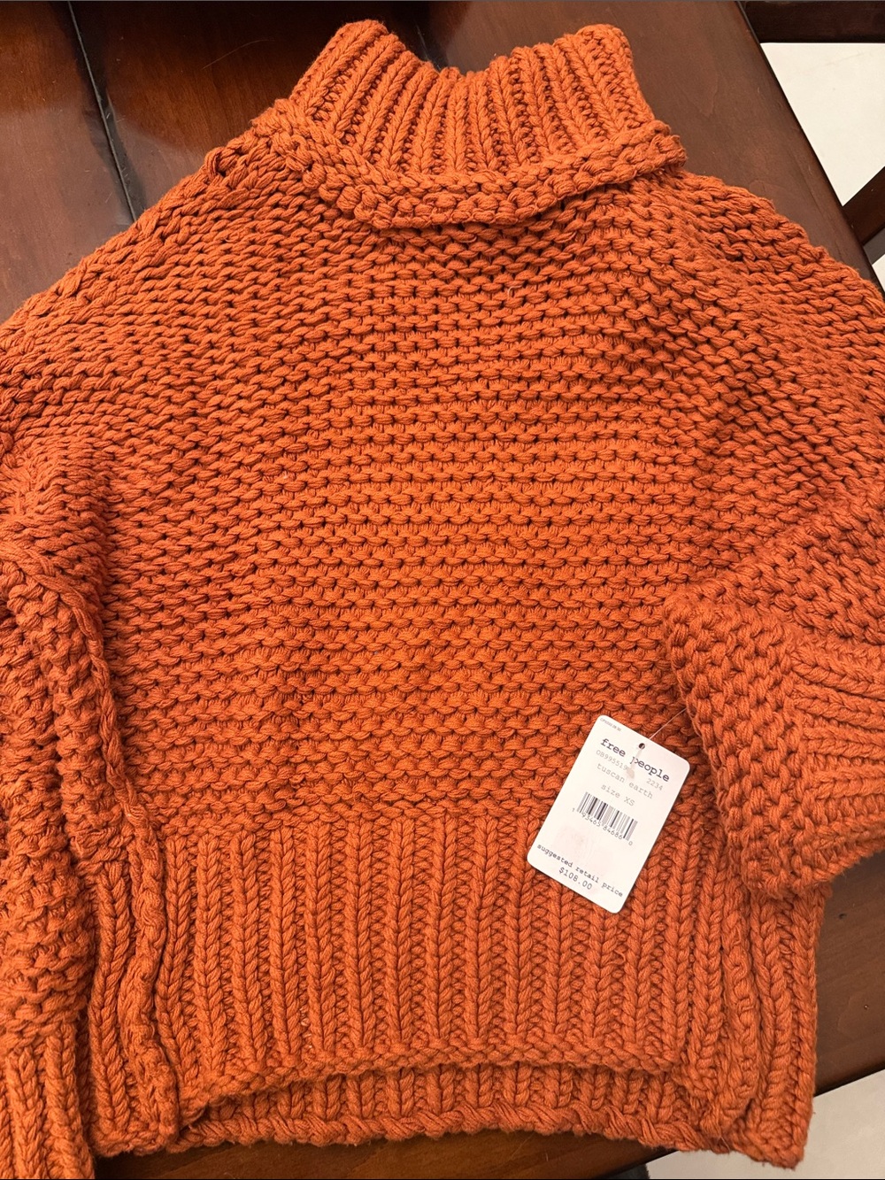 Free People Oversized Chunky Turtleneck Sweater in Rust Orange
